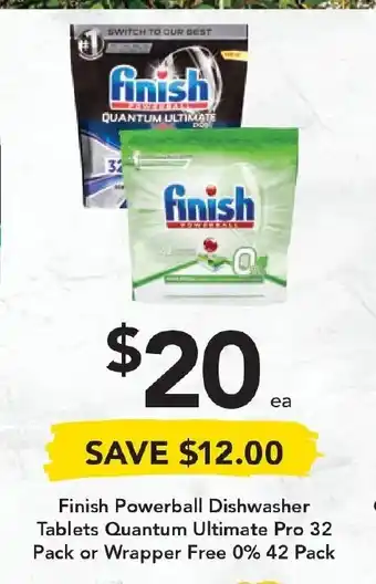 Drakes Finish Powerball Dishwasher Tablets Quantum Ultimate Pro 32 Pack or Wrapper Free 0% 42 Pack offer