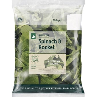 Woolworths Woolworths australian baby spinach or baby spinach & rocket 120g pack offer