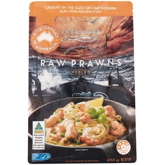 Woolworths Ocean chef australian raw peeled prawns 400g – from the seafood freezer offer
