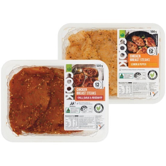 Woolworths cook chicken breast steaks marinated varieties with rspca approved chicken 500g