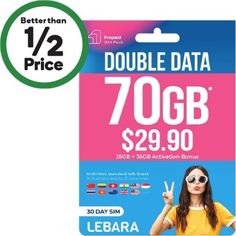 Woolworths Lebara $29.90 medium starter kitδ offer