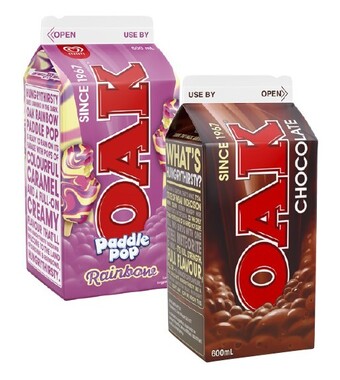 Coles Oak flavoured milk 600ml offer