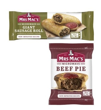 Coles Mrs mac's microwave frozen beef pie or sausage roll 175g offer