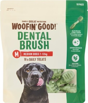 Coles Woofin' good dog treat dental brush 5 pack or 10 pack offer