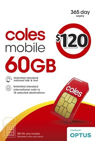 Coles Coles mobile $120 prepaid sim offer