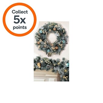 Woolworths Jingle jollys christmas snow frosted garland and wreath set offer