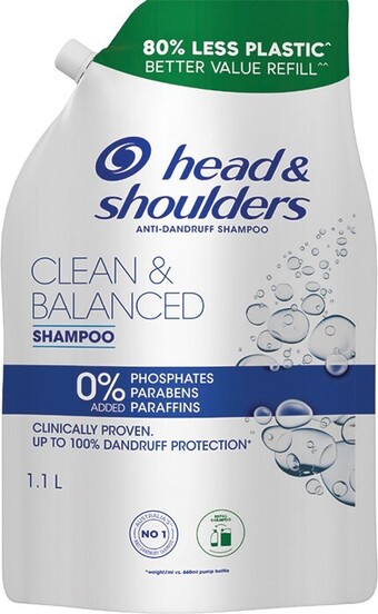 Coles Head & shoulders clean & balanced shampoo refill 1.1 litre offer
