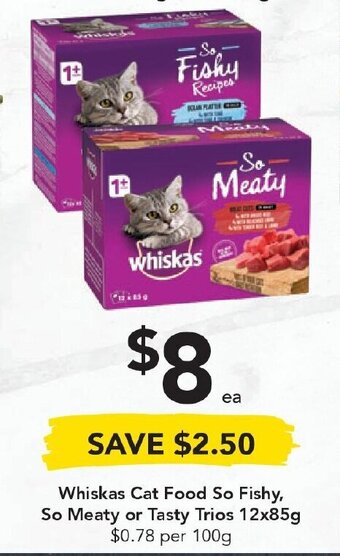 Drakes Whiskas Cat Food So Fishy, So Meaty, or Tasty Trios 12x85g offer