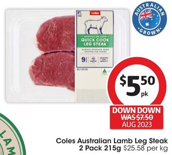 Coles Coles Australian Lamb Leg Steak 2 Pack 215g offer