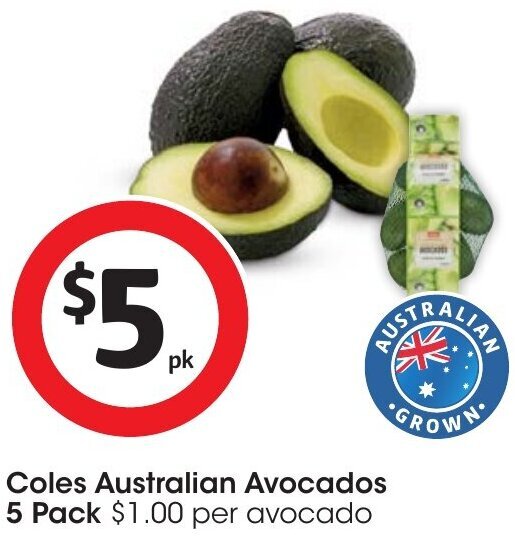 Coles Australian Avocados 5 Pack offer at Coles