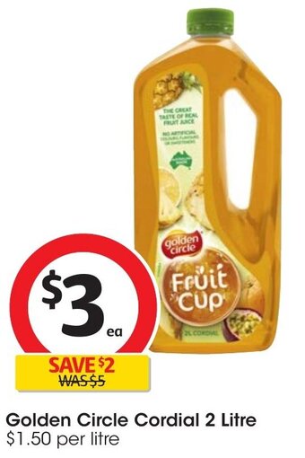 Coles Golden Circle Cordial 2 Litre offer