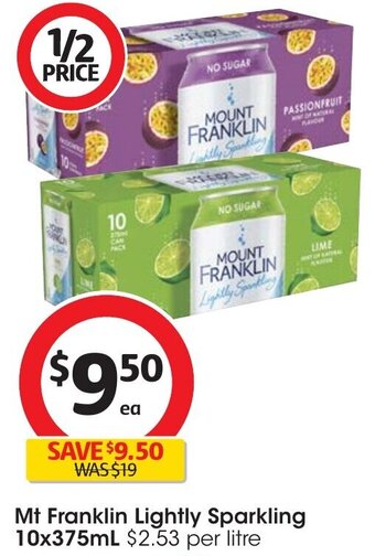 Coles Mt Franklin Lightly Sparkling 10x375mL offer