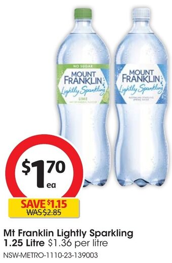Coles Mt Franklin Lightly Sparkling 1.25 Litre offer