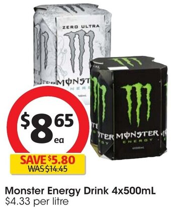 Coles Monster Energy Drink 4x500mL offer