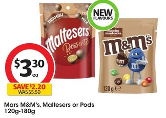 Coles Mars M&M's, Maltesers or Pods 120g-180g offer