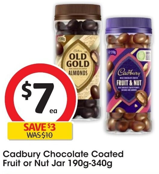 Cadbury Chocolate Coated Fruit or Nut Jar 190g340g offer at Coles