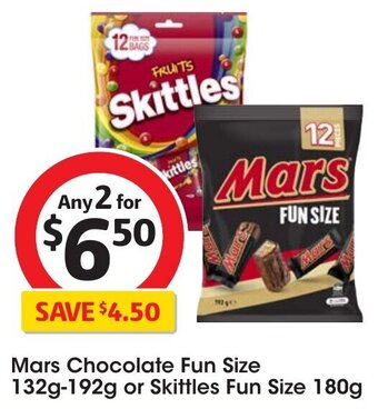 Coles Mars Chocolate Fun Size 132g-192g or Skittles Fun Size 180g offer