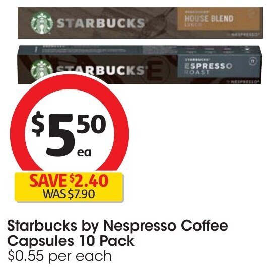 Starbucks by Nespresso Coffee Capsules 10 Pack offer at Coles