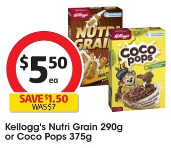 Coles Kellogg's Nutri Grain 290g or Coco Pops 375g offer