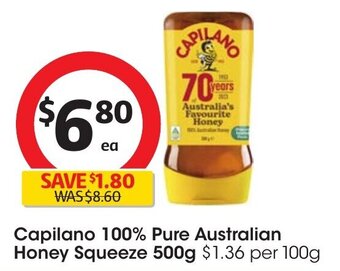 Coles Capilano 100% Pure Australian Honey Squeeze 500g offer