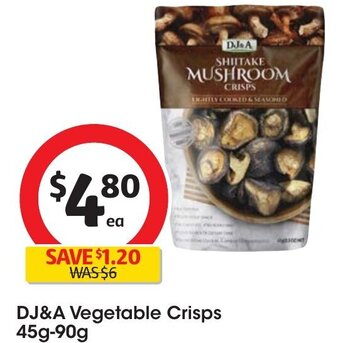 Coles DJ&A Vegetable Crisps 45g-90g offer