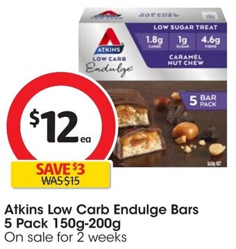 Coles Atkins Low Carb Endulge Bars 5 Pack 150g-200g offer