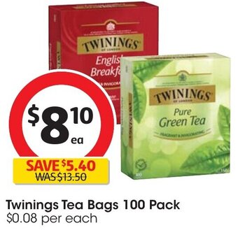 Coles Twinings Tea Bags 100 Pack offer