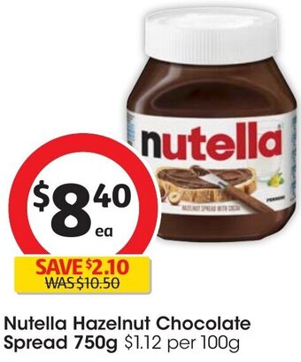 Coles Nutella Hazelnut Chocolate Spread 750g offer