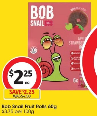 Coles Bob Snail Fruit Rolls 60g offer