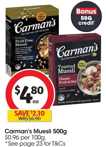 Coles Carman's Muesli 500g offer