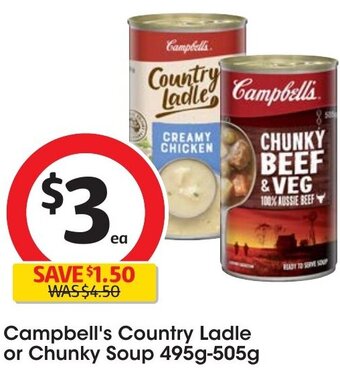 Coles Campbell's Country Ladle or Chunky Soup 495g-505g offer