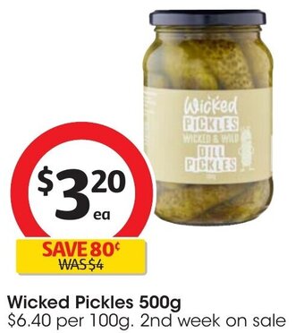Coles Wicked Pickles 500g offer