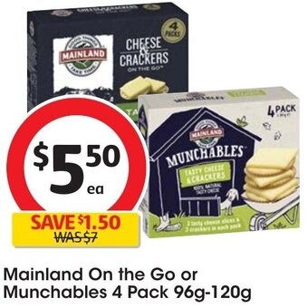 Coles Mainland On the Go or Munchables 4 Pack 96g-120g offer