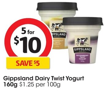 Coles Gippsland Dairy Twist Yogurt 160g offer