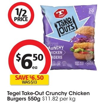 Coles Tegel Take-Out Crunchy Chicken Burgers 550g offer