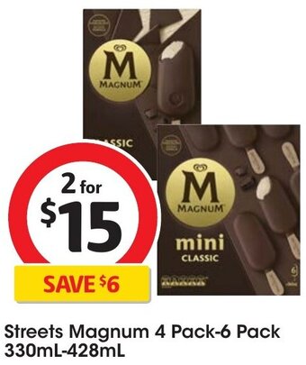 Coles Streets Magnum 4 Pack-6 Pack 330mL-428mL offer