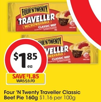 Coles Four 'N Twenty Traveller Classic Beef Pie 160g offer