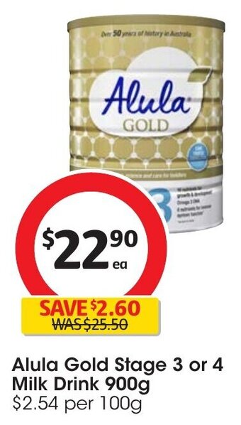 Coles Alula Gold Stage 3 or 4 Milk Drink 900g offer