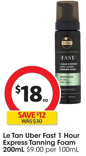 Coles Le Tan Uber Fast 1 Hour Express Tanning Foam 200mL offer