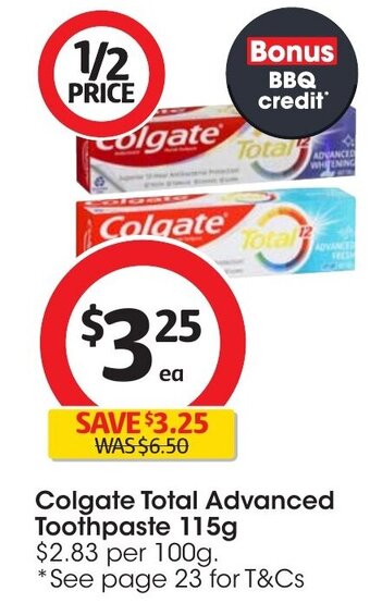 Coles Colgate Total Advanced Toothpaste 115g offer