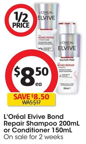 Coles L'Oréal Elvive Bond Repair Shampoo 200mL or Conditioner 150mL offer