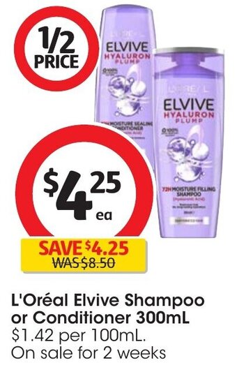 Coles L'Oréal Elvive Shampoo or Conditioner 300mL offer