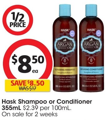 Coles Hask Shampoo or Conditioner 355mL offer