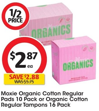 Coles Moxie Organic Cotton Regular Pads 10 Pack or Organic Cotton Regular Tampons 16 Pack offer