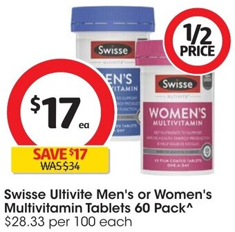 Coles Swisse Ultivite Men's or Women's Multivitamin Tablets 60 Pack offer