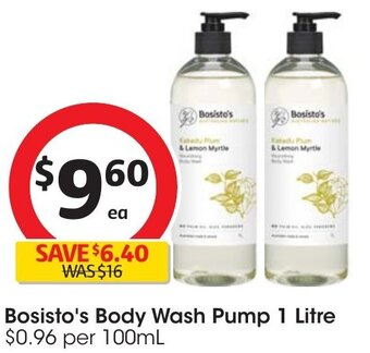 Coles Bosisto's Body Wash Pump 1 Litre offer