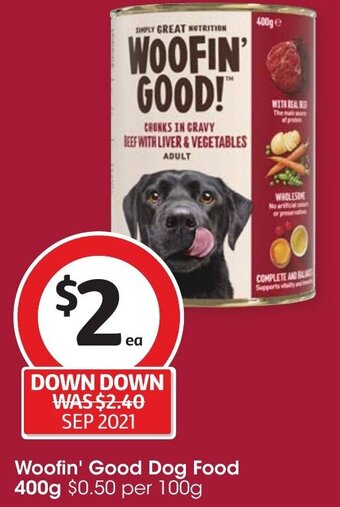 Coles Woofin' Good Dog Food 400g offer