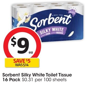 Sorbent Silky White Toilet Tissue 16 Pack