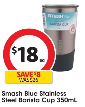 Coles Smash Blue Stainless Steel Barista Cup 350mL offer