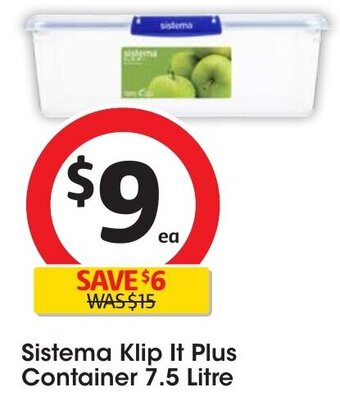 Coles Sistema Klip It Plus Container 7.5 Litre offer